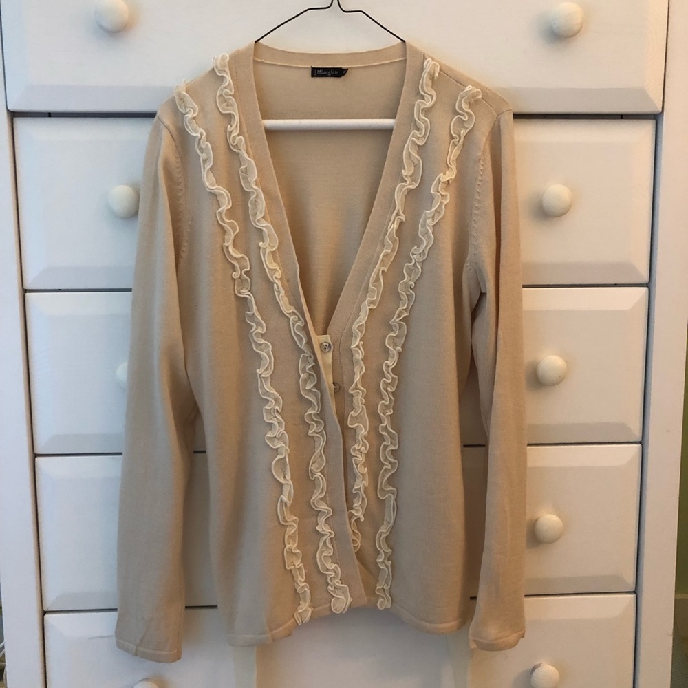 J. McLaughlin Ruffle V-Neck Cardigan,  Medium